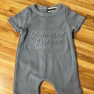 Waffle-Knit Baby Romper- Answered Prayer- Slate Blue